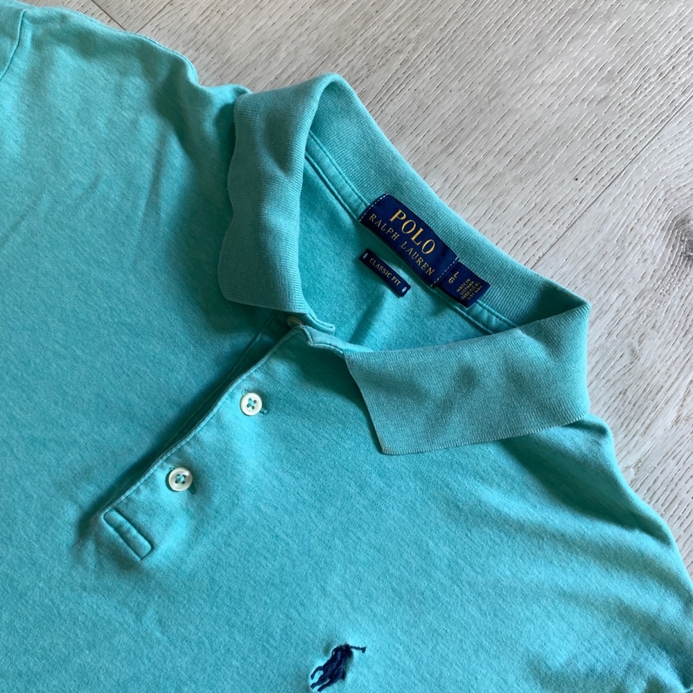 Polo Ralph Lauren Mens Classic Fit Polo Shirt Turquoise Heather Blue Pony Large